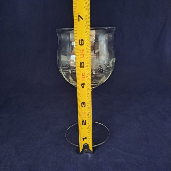 Vintage Etched Floral Clear Glass Goblet - Picture 2 of 10